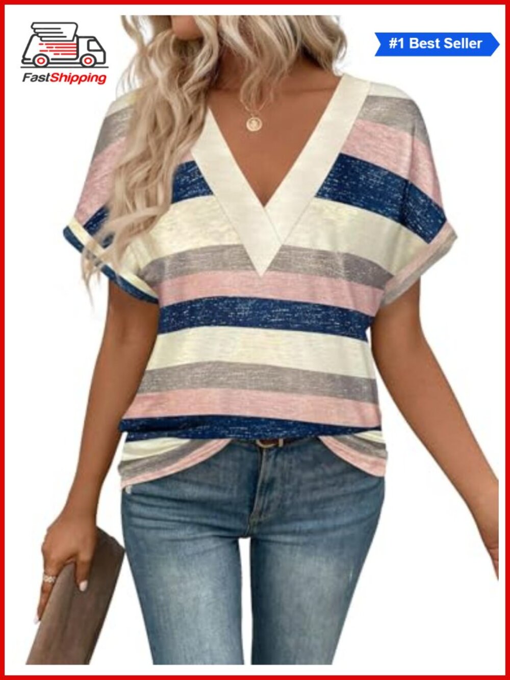 Womens V Neck Short Sleeve T Shirt Casual Loose Fit Summer Vacation Top